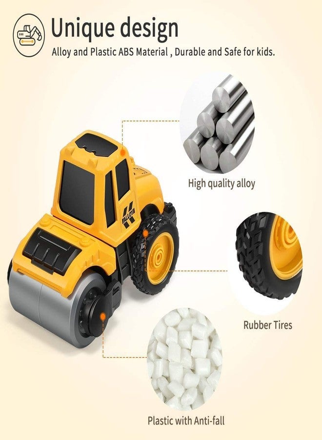 بلس بوينت مجموعة مركبات البناء المعدنية المصبوبة من PLUSPOINT، 6 قطع، قابلة للسحب للخلف، لعبة لعب تمثيلية للأطفال، تتضمن رافعة أسطوانية، حفارة، شاحنة قلابة، خلاطة، جرافة، مجموعة لعب، مجموعة مركبات بناء للأطفال (6 في 1 للبناء) - Image 4